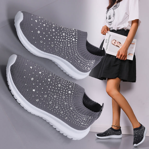 Damen Sneakers mit funkelnden Strass-Applikationen und elastischem Strick-Obermaterial WW