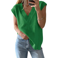 Damen lässiges V-Ausschnitt Oberteil aus Rippstrickmaterial WW
