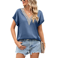 Damen Bluse mit tiefem V-Ausschnitt und Häkelakzenten WW
