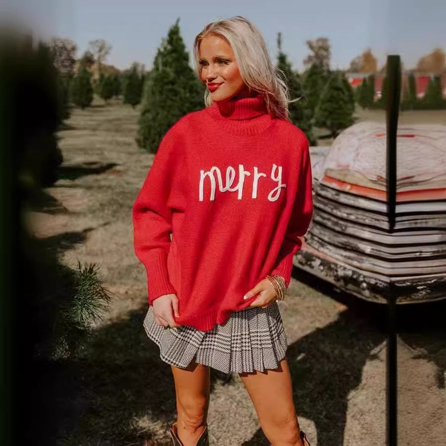 Damen Rollkragenpullover mit lustigem Weihnachtsmotiv WW