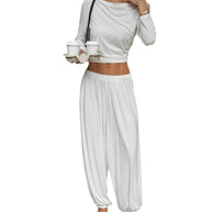 Damen Bequemes Lounge-Set aus locker sitzendem Oberteil und harem-artiger Hose WW