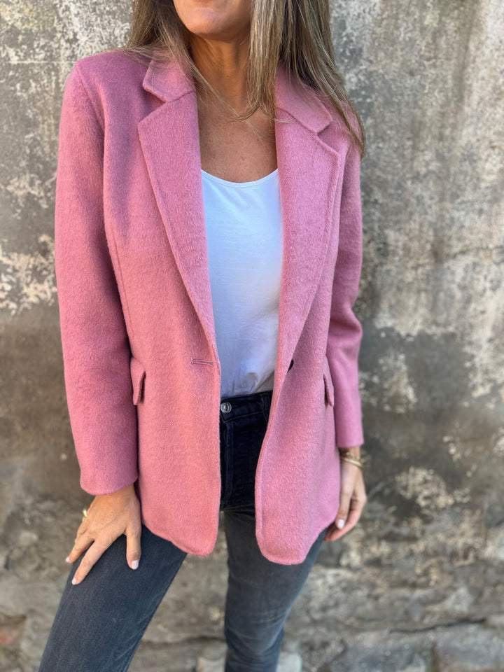 W&W Mode | Wildleder Blazer für Damen - taillierte camel-farbene Jacke mit Knöpfen und Taschen