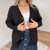 Damen Strickjacke mit Taschen und modernen Knöpfen WW