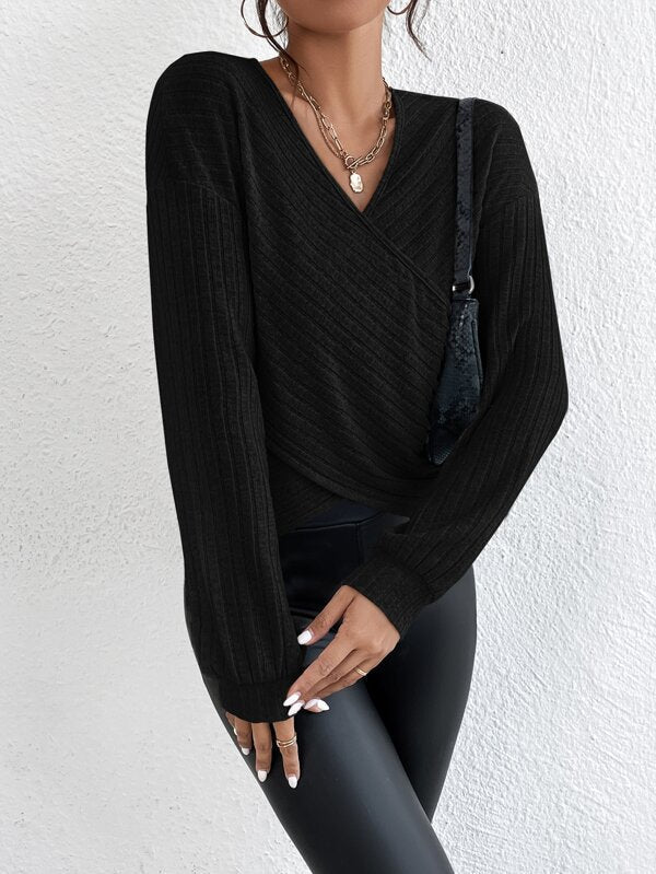 WW | V-Ausschnitt-Crossover-Pullover Für Mühelosen Stil Für Frauen