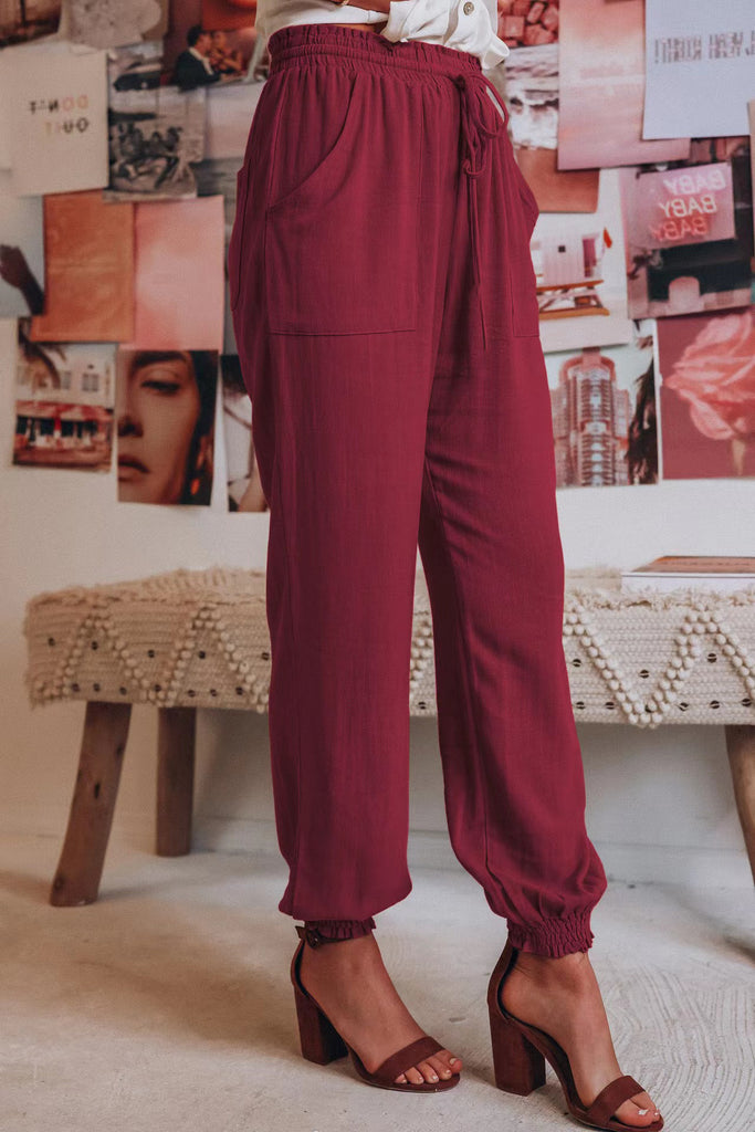 Damen bequeme Chino-Hosen mit elastischem Bund und praktischen Taschen