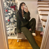 Damen Strickanzug mit weiten Ärmeln und Knopfleiste WW