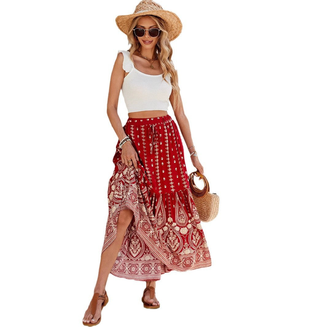Damen weite Boho-Rock mit verzierten Volants W&W Mode