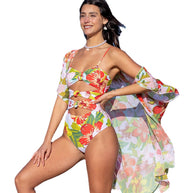 Damen Badeanzug mit modischem Cut-Out-Design und floralem Muster WW