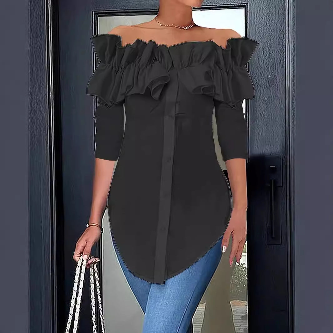 Damen Bluse mit schulterfreiem Design und voluminösen Rüschendetails WW