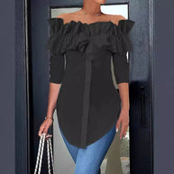Damen Bluse mit schulterfreiem Design und voluminösen Rüschendetails WW