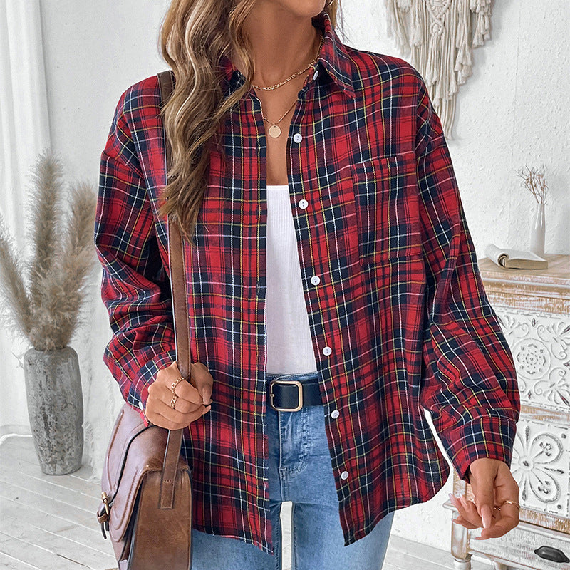 Damen kariertes Overshirt mit breiten Ärmel-Design WW