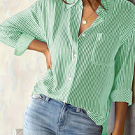 Damen gestreifte Bluse mit lockerer Passform und praktischer Brusttasche WW