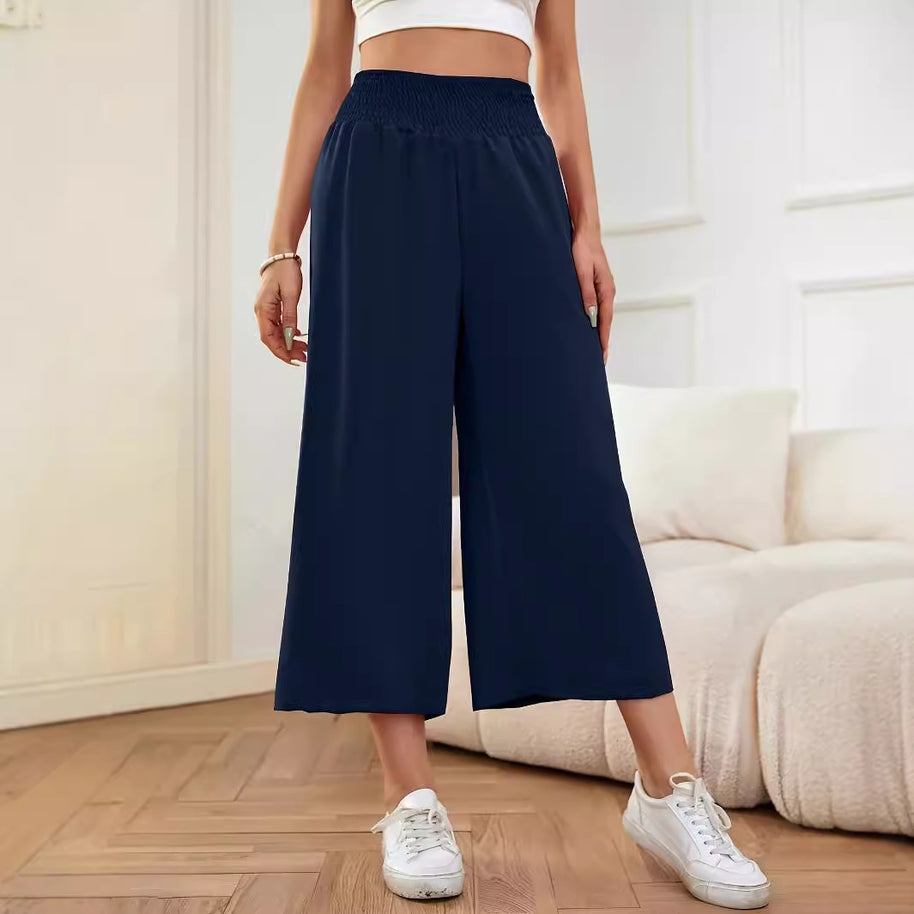 Damen Weite, hoch geschnittene Palazzohose mit elastischem Bund und fließendem Material WW