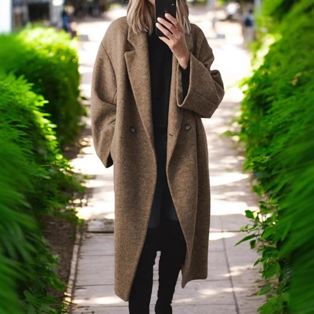 Damen Oversized Wollmantel mit eleganter Schnittführung und dezenten Druckknöpfen WW