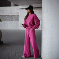 Damen Bequemer Oversized Freizeitanzug mit weitem Schnitt und übergroßem Kragen WW