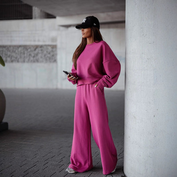Damen Bequemer Oversized Freizeitanzug mit weitem Schnitt und übergroßem Kragen WW