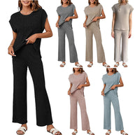 Damen Bequemes Strick-Loungewear-Set mit weiten Ärmeln und lockerer Passform WW