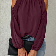 Damen schickes Oberteil mit schulterfreien Einsätzen und eleganten Rüschendetails WW