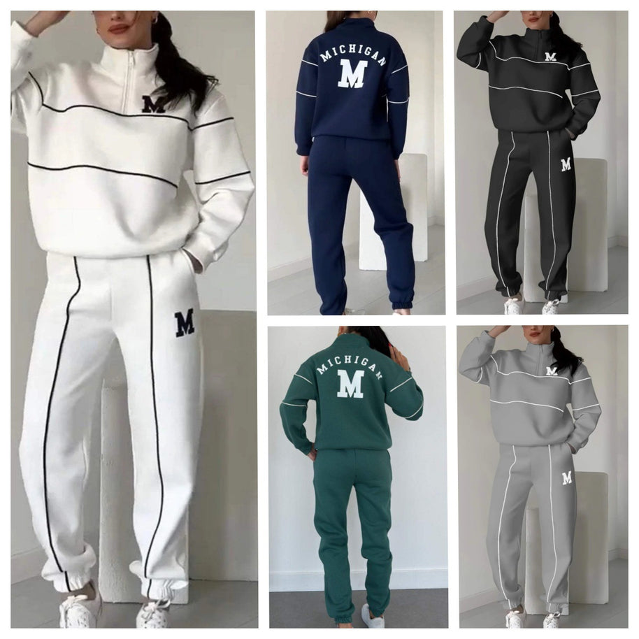 Damen sportliches Fleece-Anzugset mit Stehkragen und praktischen Taschen WW