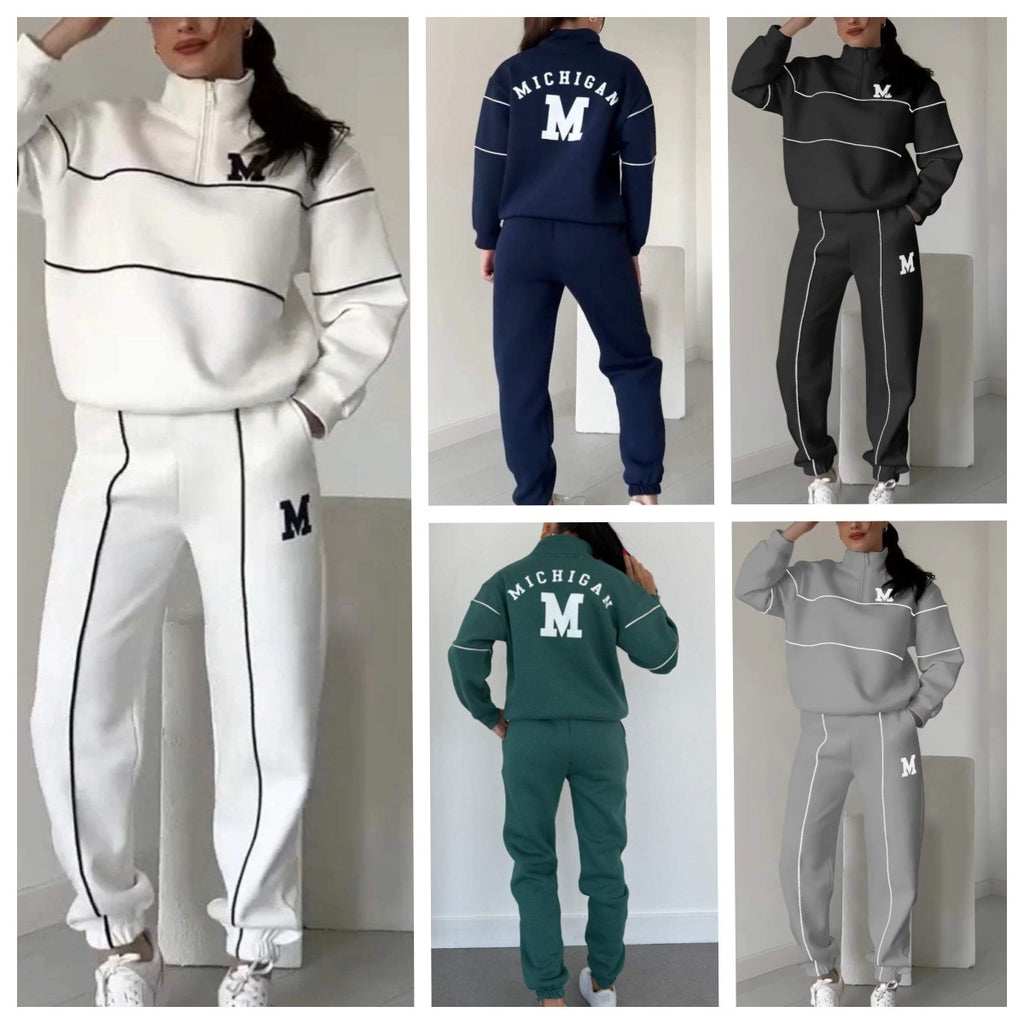 Damen sportliches Fleece-Anzugset mit Stehkragen und praktischen Taschen WW