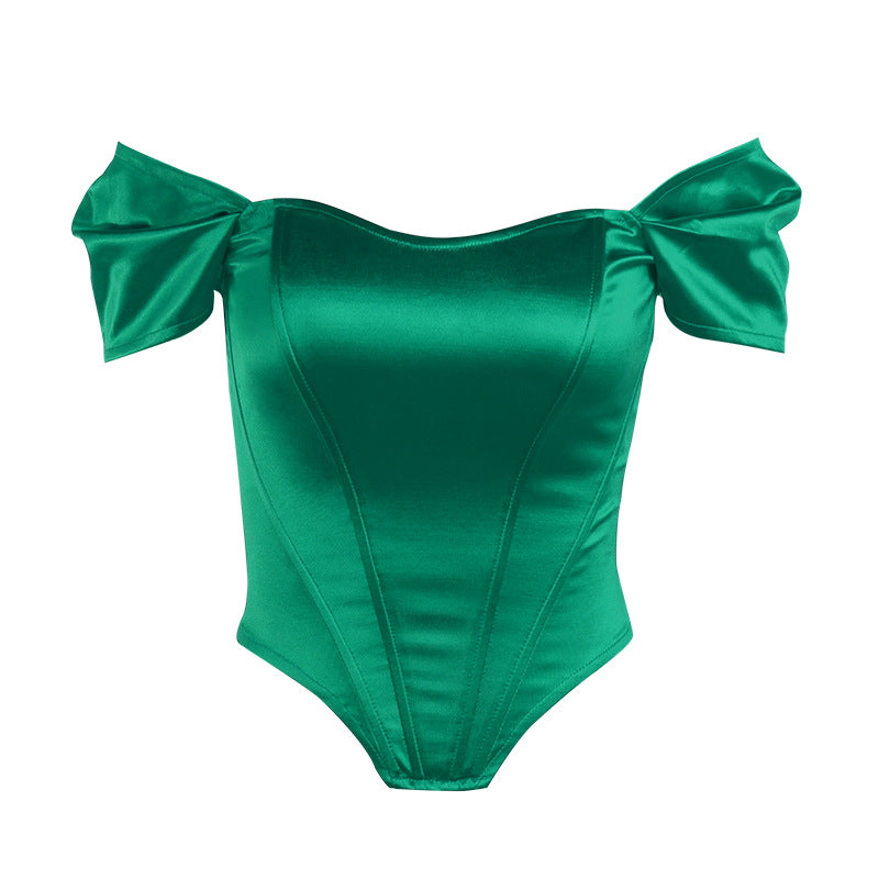 Damen Satin Off-Shoulder Korsett Bodysuit WW