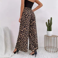 Damen Weite Leopard-Hosen aus fließendem Material mit elastischem Bund WW