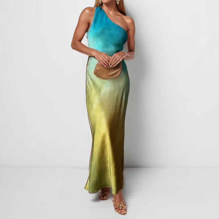 Damen Maxikleid mit asymmetrischem Schnitt und schickem Satin-Finish W&W Mode