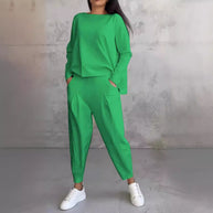 Damen lässiger Zweiteiler mit weitem Schnitt und Taschen