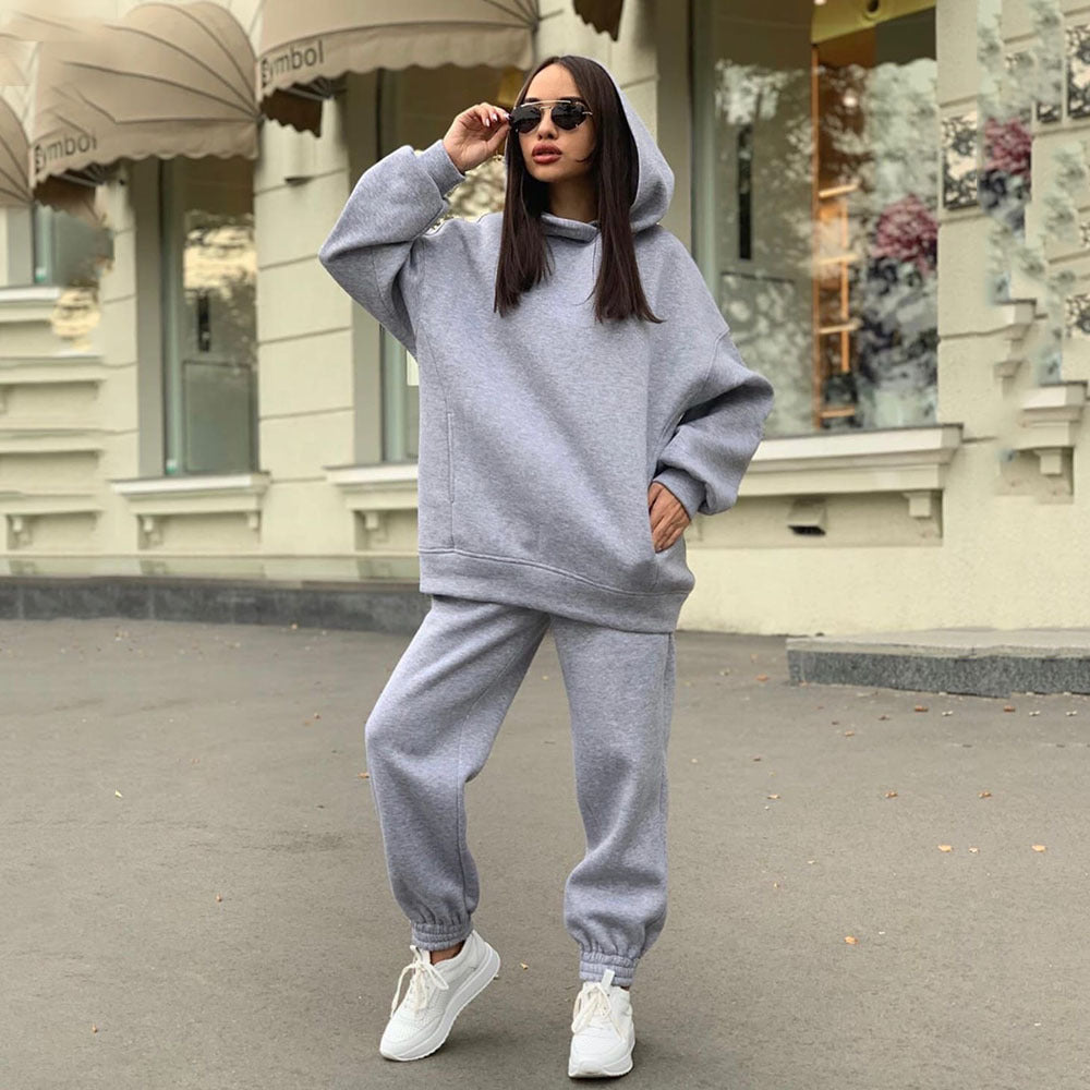 Damen Bequemer Hoodie und Jogginghose-Set mit Kapuze und elastischem Bund WW