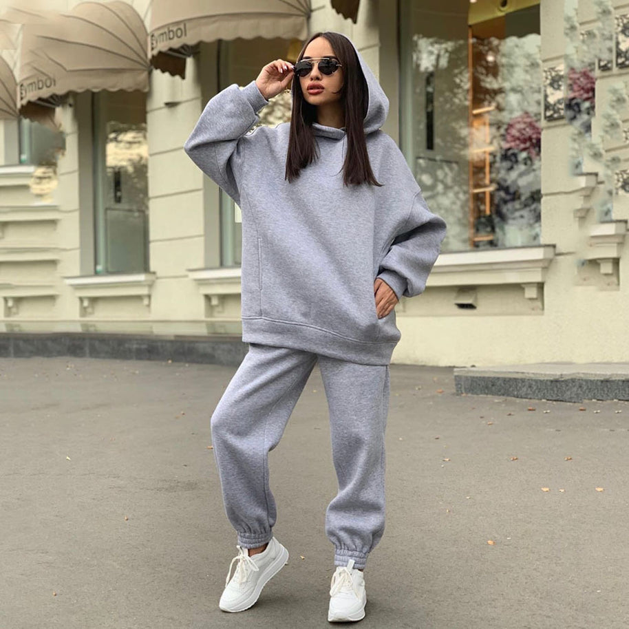 Damen Bequemer Hoodie und Jogginghose-Set mit Kapuze und elastischem Bund WW