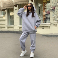 Damen Bequemer Hoodie und Jogginghose-Set mit Kapuze und elastischem Bund WW