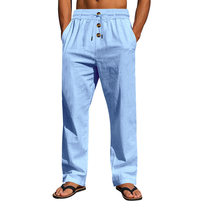 Herren Bequeme Leinenhose mit elastischem Bund und Knopfdetails W&W Mode