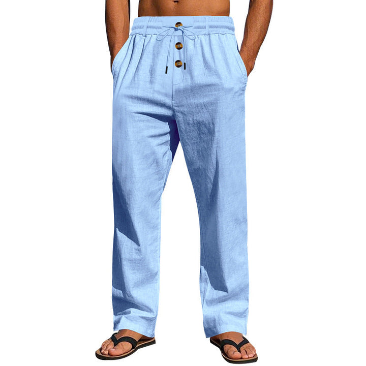 Herren Bequeme Leinenhose mit elastischem Bund und Knopfdetails W&W Mode
