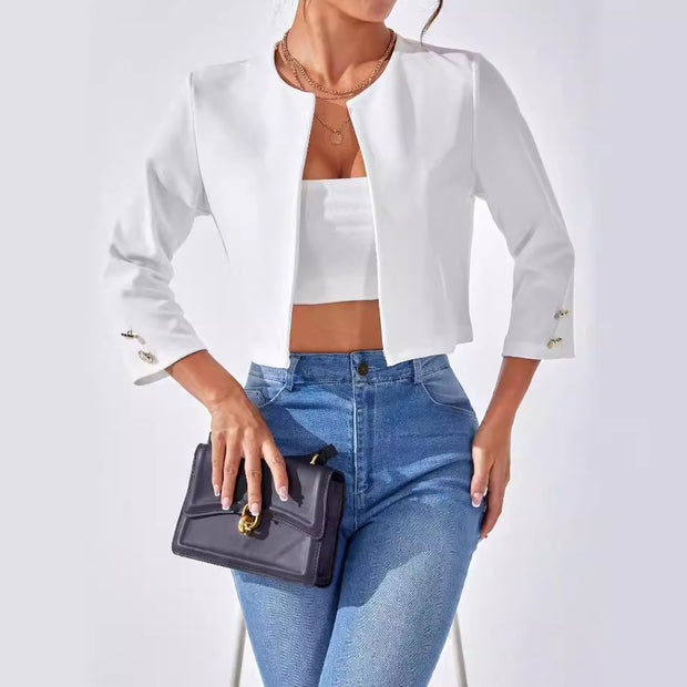 Damen lässige Kurzblazer mit strukturiertem Stoff WW