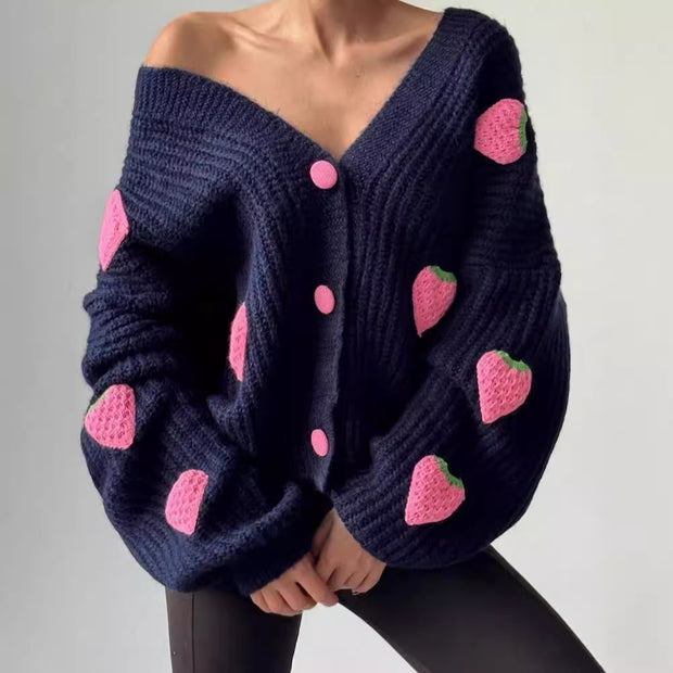 Damen Strickjacke mit fruchtigem Applikationsdesign WW
