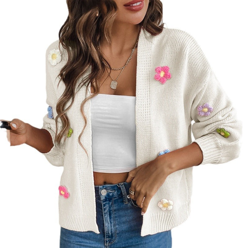 WW | Handgehäkelter floral gestrickter Cardigan