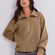 Damen Sportlicher Pullover mit Stehkragen und halbem Reißverschluss WW