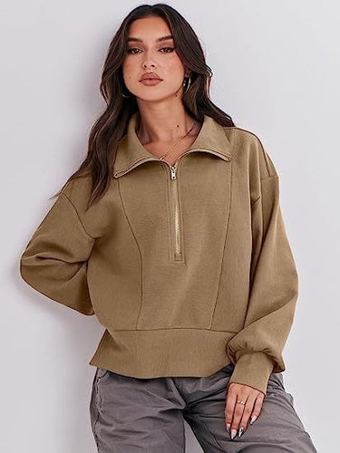 Damen Sportlicher Pullover mit Stehkragen und halbem Reißverschluss WW
