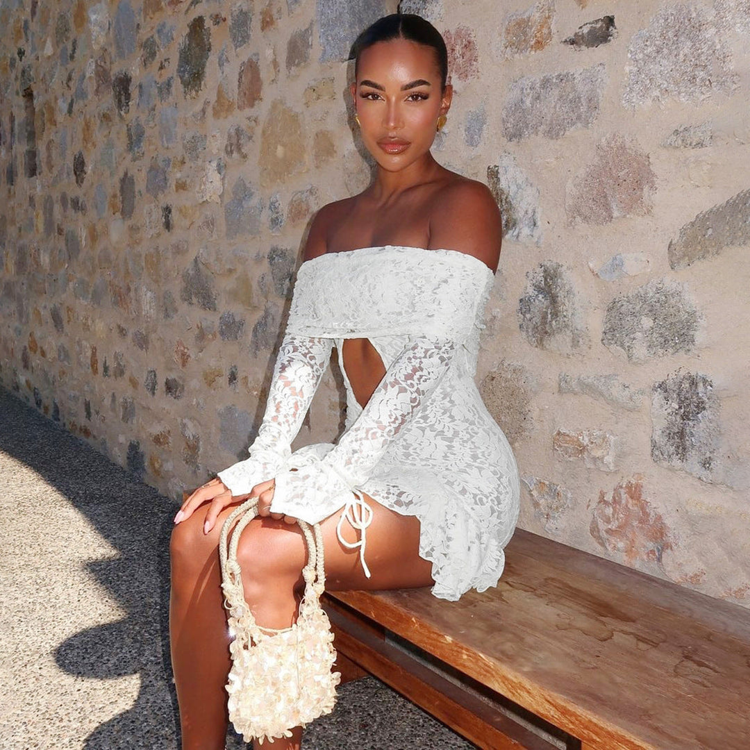 W&W Mode | Damenbekleidung Herbst Sexy Ausschnitt Spitze Langarmkleid