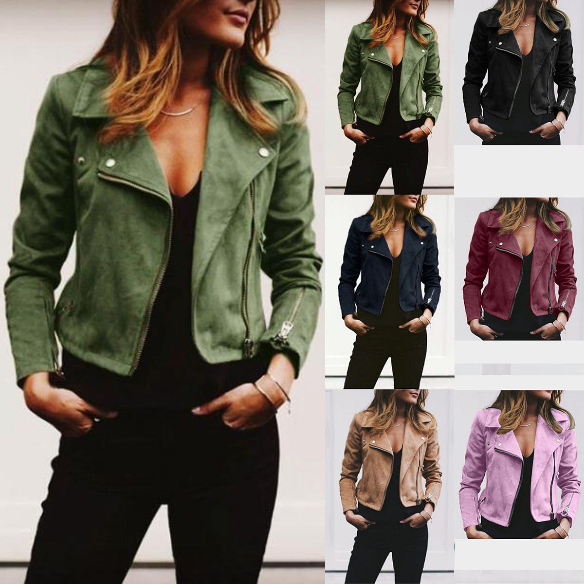 Damen Bikerjacke mit strukturiertem Wildleder-Look und asymmetrischem Reißverschluss WW