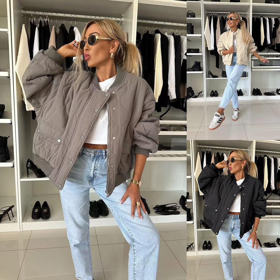 Damen Stepp-Bomberjacke mit seitlichen Taschen und elastischen Bündchen WW