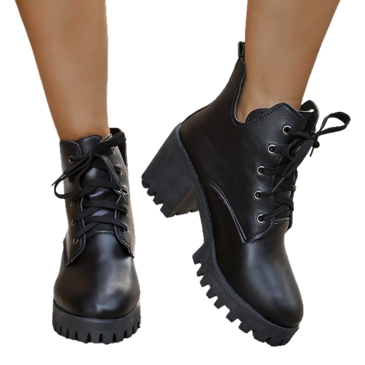 Damen Schnürstiefeletten mit robustem Blockabsatz und rutschfester Sohle WW