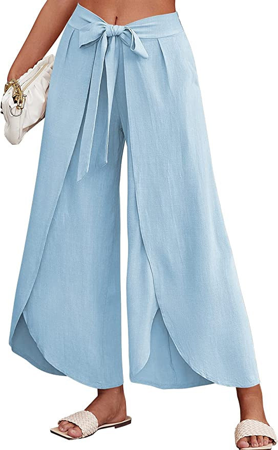 Damen Weite Sommerhose aus leichtem, atmungsaktivem Stoff mit Bindegürtel WW