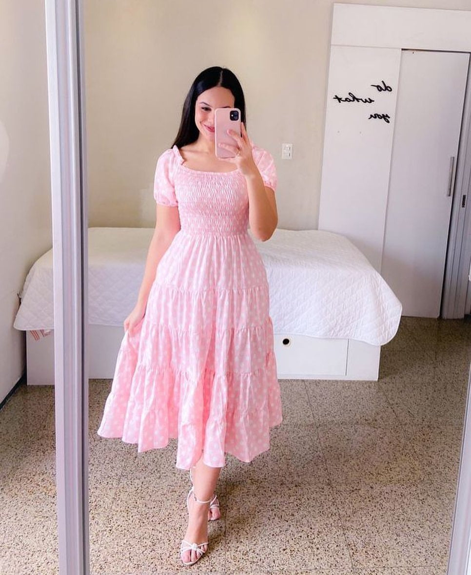 WW | Mode Kurzärmelig Bedruckt Ausgestelltes Midi Kleid