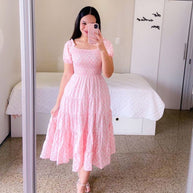 WW | Mode Kurzärmelig Bedruckt Ausgestelltes Midi Kleid