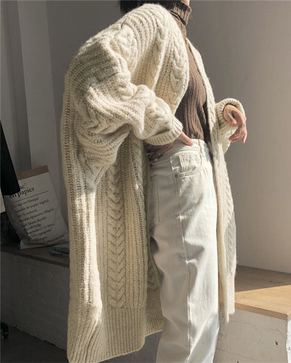 W&W Mode Retro einfach verdickt lose verdrehte lange Strickjacke