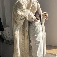 WW Retro einfach verdickt lose verdrehte lange Strickjacke