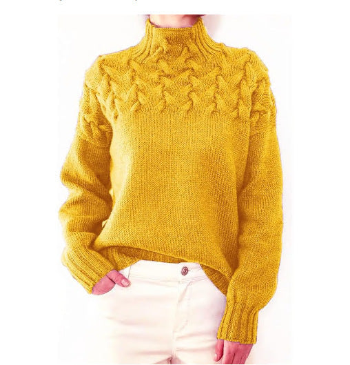 Damen Strickpullover mit hochgeschlossenem Kragen und trendigem Zopfmuster WW