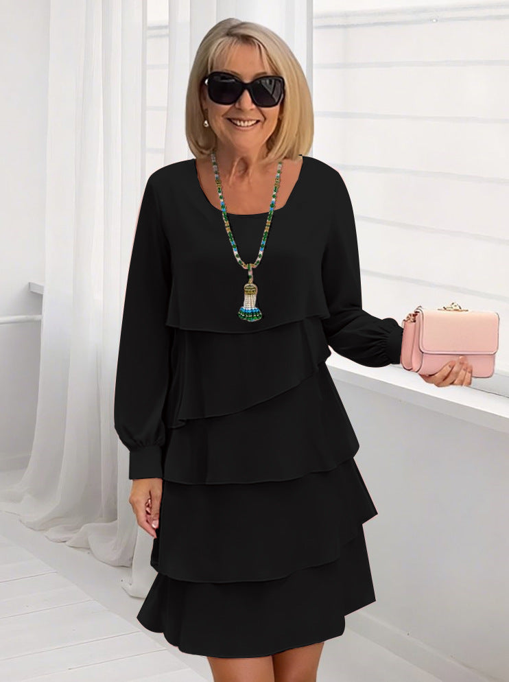 Damen schickes Rüschensommerkleid mit Langarm WW