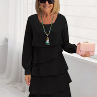 Damen schickes Rüschensommerkleid mit Langarm WW